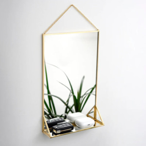 Handgemaakt Messing Goud Metaal Mini Opknoping Spiegelframe Modern Luxe Interieur Voor Slaapkamer Wanddecoratie Spiegel Met Mini Basissleutels