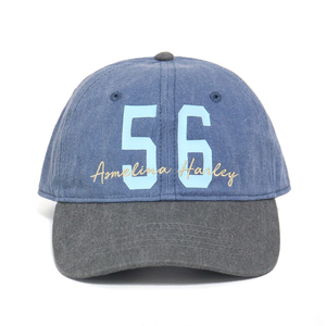 Casquette de baseball en denim bicolore personnalisée en gros, 6 panneaux, impression, broderie 3D, réglable, vintage, mode, usage quotidien, marque de produits dérivés - Product Image 1