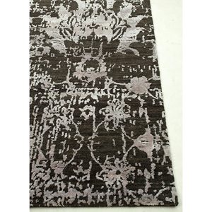 Kavi Grey Black Floral Rectangular Hand Knotted Wool Bamboo Silk Rug Chaos Theory Collection-Living Room <b>Carpet</b> for Teens - Product Image 4