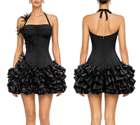 Fabricant OEM ODM sur mesure, MOQ, robe mini corset noire sans bretelles, robe moulante pour femme, robe de soirée, fournisseur 50 pièces