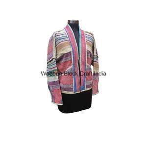 Handmade Full-Sleeve Reversible Breathable Eco-Friendly Quilted Jacket with <b>Shawl</b> Collar Indian Cultural Heritage Design - Product Image 4