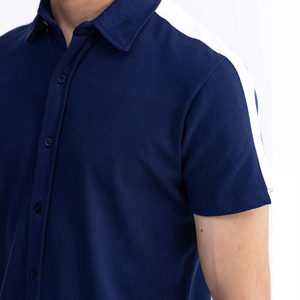 Personalizable hombres Casual azul marino 100% algodón popelina tela Piqué transpirable Anti-retráctil antiarrugas patrón impreso botones - Product Image 3