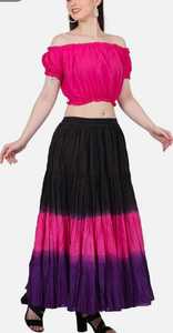 Wevez Mujer 40 pulgadas Algodón Círculo completo Cintura elástica Una línea Maxi Falda Tribal Fusion Danza del vientre Tallas grandes Patrón sólido Top - Product Image 5