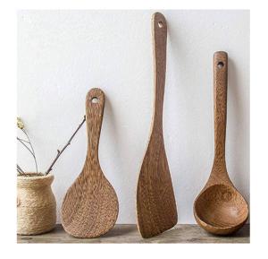 7 PEC With Handle <b>Soup</b> <b>Ladle</b> Natural Colour Premium Handmade Wood Utensil Set - Product Image 2