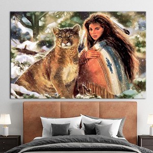 Tableau sur toile imprimé Femme indienne et grand animal - Décoration élégante, 1P : Prêt à accrocher - Product Image 1