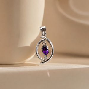 <b>Amethyst</b> Oval Charm <b>Pendant</b> Handmade Religious Jewelry with Opal Turquoise Ruby Quartz Emerald & Onyx Accents - Product Image 3