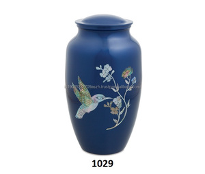 โกศใส่ศพอลูมิเนียมพร้อมถุงกำมะหยี่ฝังหอยมุกลายนกฮัมมิงเบิร์ด - Product Image 1