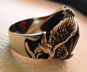 แหวนผู้ชายขายส่งแบบใหม่ แหวนพลอยโกเมนสีแดงธรรมชาติ หินประจำเดือนมกราคม แหวนกรงเล็บนกอินทรี เครื่องประดับเงินแท้ 925 - Product Image 3