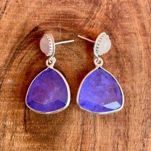 Handmade Natural Tanzanite & Moonstone <b>Dangle</b> <b>Earrings</b> 925 Sterling <b>Silver</b> Designer Jewelry for Women - Product Image 2