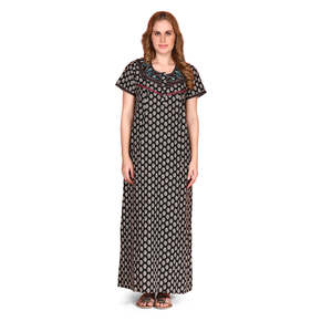 Robe de nuit longue en coton Evolve pour femme, décontractée, imprimée, à manches courtes, avec poches latérales, respirante, tissée - Product Image 2