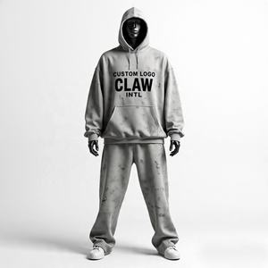 Personalizado en blanco Zip Up Hoodie Joggers Baggy Fleece algodón Pantalones de chándal y Sudadera con capucha Conjunto 450gsm Bordado Logo Chándales para los hombres - Product Image 3