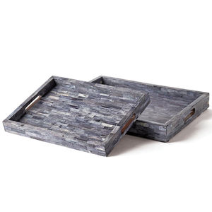 Bandeja de resina de madera Rectangular de alta calidad hecha a mano, bandeja de servicio de comida con estilo con incrustaciones de hueso únicas, bandejas de almacenamiento para decoración del hogar - Product Image 1