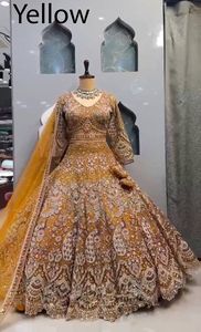 Traje Lehenga Choli Acampanado de 4 Metros de Calidad Excepcional con Bordado de Lentejuelas y Capas de Lona, Glamuroso Traje de Fusión Completamente Cosido - Product Image 3
