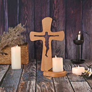 เชิงเทียนไม้รูปพระเยซูแบบมินิมอลลิสต์เชิงเทียนคริสเตียนเฟสเดสก์ทอปประดับไม้ทางศาสนา - Product Image 4