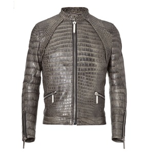 Blouson aviateur unisexe en cuir véritable de qualité supérieure, style moto d'hiver, col montant, motif serpent gaufré, teint, service OEM, imperméable - Product Image 1