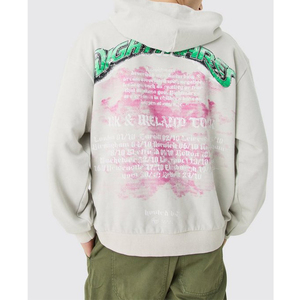 เสื้อฮู้ดดี้ผ้าฟลีซทรงบ็อกซี่โอเวอร์ไซส์ ลวดลายโลโก้สั่งทำคุณภาพสูง ล้างสีแบบแอซิด ประดับคริสตัลแบบลูปแบ็ค สำหรับผู้ชาย - Product Image 2