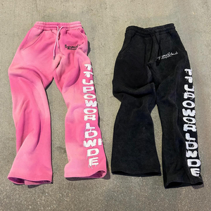 OEM logotipo personalizado Flare Sweat Pant Pantalones relajados Sun Faded Puff Print Pants's Acid Wash Flared Sweatpants Hombres - Product Image 4