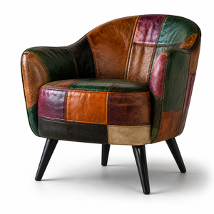 Sillón de Estilo Industrial Tapizado con Diseño de Patchwork, Sillón de Salón Vintage, Silla Lateral para el Hogar, Muebles para Sala de Estar o Cafetería - Product Image 1