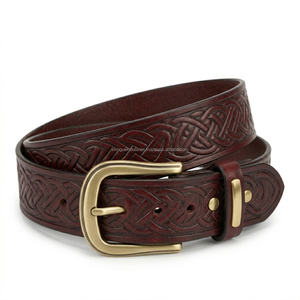 Cinturones de Cuero Genuino con Hebilla Personalizada al por Mayor para Hombre, Cinturones de Cuero Vacuno Grabado de Alta Resistencia, Cinturones Western OEM - Product Image 2