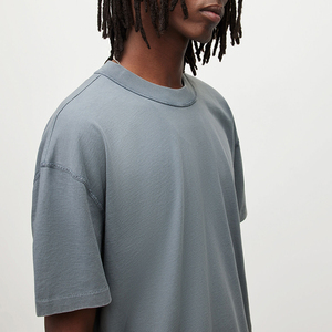 Vente en gros de t-shirts vierges à logo personnalisé 100% coton pour hommes, t-shirt uni à col rond côtelé surdimensionné, t-shirts amples de luxe pour hommes - Product Image 2