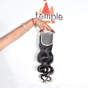 4*4 Closure <b>Braiding</b> 100% Unprocessed Deep Wave Indian Temple Virgin Women Natural Color Black Vendors Human <b>Hair</b> Extensions - Product Image 3