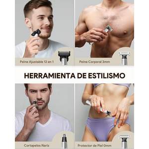 Afeitadora Eléctrica para Hombre y Mujer con Peine Ajustable, Resistente al Agua IPX7, Recortadora Facial con Recortadora de Vello Nasal y Estuche - Product Image 6