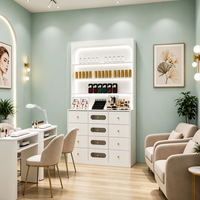 Großhandel Maßgefertigte Luxus-Holz-Salonmöbel LED-Beleuchtetes Nagellack-Wanddisplay Mehrstöckiges Kosmetik-Ladenregal