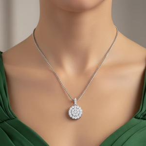 Pendentif rond en or 14 carats et diamants naturels brillants pour femmes - Product Image 6