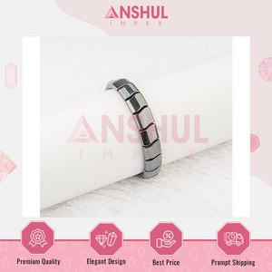 Pulseras de hematita facetada, elásticas, hechas a mano, lisas y pulidas, con forma de onda, elegantes, para meditación y aromaterapia. - Product Image 4