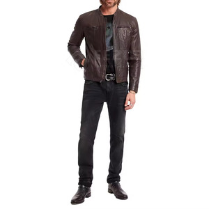 Winter <b>Men's</b> Premium Leather <b>Jacket</b> Stand Collar Front Logo Slim Fit Waterproof Breathable Casual Outerwear - Product Image 3