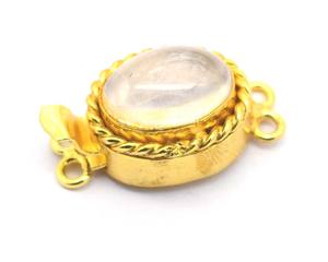 <b>Rose</b> <b>Quartz</b> Gemstone Oval Box Clasp 18K Gold Plated 1-3 Strand Jewelry Making Clasp 26X15X10MM-B620 - Product Image 3