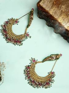 Boucles d'oreilles élégantes à motif d'oiseau Kundan Bijoux traditionnels indiens plaqués or parfaits pour les vêtements ethniques, occasions festives Nouveau design - Product Image 5