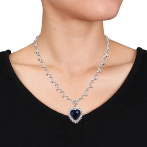 Luxury Heart Shape Blue Sapphire Diamond Pendant Necklace for Women 925 Sterling Silver Wedding Jewelry Anniversary Gift - Product Image 3