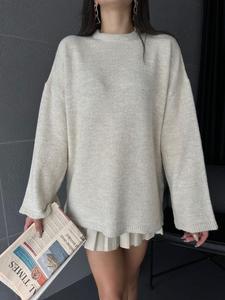 Pull oversize à manches longues pour femmes, pull à col rond, tunique à épaules tombantes, vêtements pour femmes, hiver-automne, bleu clair - Product Image 2