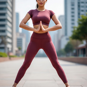 Top à manches courtes pour femmes Yoga Flare Leggings Gym Fitness Wear Compression Active-wear Sets Workout Crop Tops Flare Pant - Product Image 1