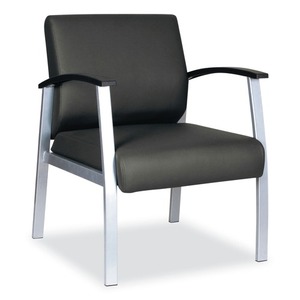 Silla de invitados Alera Metalounge Series con respaldo medio, 24.6 pulgadas x 26.96 pulgadas x 33.46 pulgadas, asiento y respaldo negros, base plateada, Alera ALEML2319 - Product Image 1