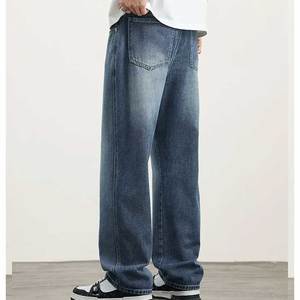 เครื่องแต่งกายแนวสตรีทของผู้ชายกางเกงยีนส์ทรงตรงเข้ารูปลำลองปรับแต่งได้สำหรับฤดูร้อนซักด้วยหินสีเข้มอ่อน - Product Image 2