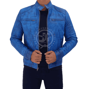 Meilleures ventes, veste en cuir de vache pour homme, col montant fin, impression de logo personnalisé, logo sur le devant, service OEM écologique - Product Image 1