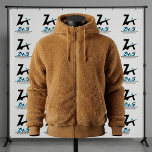 Nouveauté 2026 Sweat à capuche zippé en polaire, coupe classique, pour l'hiver, en matière Sherpa, couleur unie, tricoté - Product Image 1