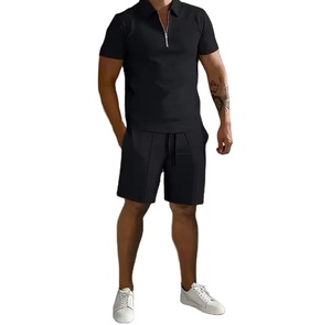 Ensemble de survêtement décontracté pour homme, couleur unie, manches courtes, short à fermeture éclair, style été - Product Image 3