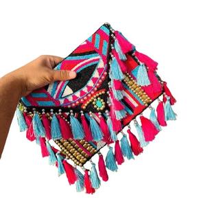 Femmes bohème perlé soirée pochettes fabriqués à la main de luxe personnalisé utilitaire messager géométrique Jute motif - Product Image 1