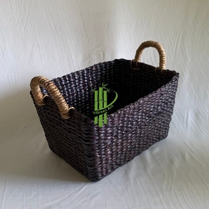 Woven Seagrass Kitchen Storage <b>Basket</b> <b>Square</b> Wicker Organizer with Handles Embossed Logo/Graphic Design Foldable for Home Decor - Product Image 2