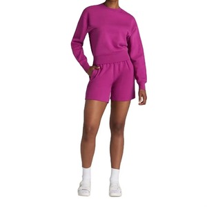Conjunto de Dos Piezas de Punto para Mujer, Corte Regular, Sudadera Informal y Pantalones Cortos, Transpirable - Product Image 3