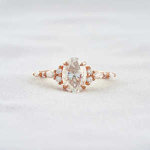 925 Silver Elegant Chic Oval Cut Moissanite Diamond Engagement <b>Ring</b> with Side Accent Chic Wedding <b>Band</b> - Product Image 2