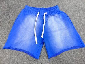 Pantalones cortos con logotipo personalizado de alta calidad, pantalones cortos de sudor de algodón bordados desgastados, pantalones cortos de lavado ácido con borde de corte desteñidos por el sol para hombres - Product Image 6