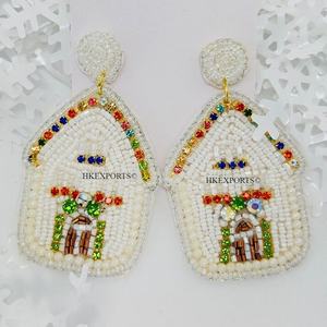 Pendientes de cuentas de Casa de pan de jengibre de Navidad hechos a mano, joyería festiva de vacaciones para mujeres, venta al por mayor a granel - Product Image 2