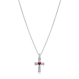 Collier avec pendentif en forme de cœur en émail rouge, ailes d'ange, croix, pierre en zircon noir et transparent, vente en gros turque, bijoux en argent sterling 925 - Product Image 2