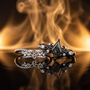 Jeulia <b>Celtic</b> Moon Kite Cut Black Rutilated Quartz Engagement <b>Ring</b> Set - Product Image 3