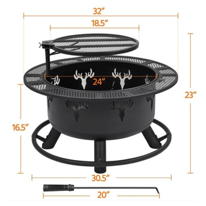 Fourniture d'usine Patio extérieur charbon de bois BBQ foyer extérieur foyer à bois avec gril de cuisson amovible noir du Vietnam - Product Image 6