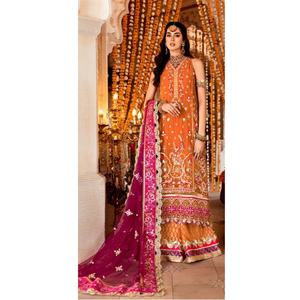 Último diseñador indio pakistaní 3 piezas colección de gasa verde cobalto Maxi traje mangas completas con ropa cosida de seda viscosa - Product Image 1